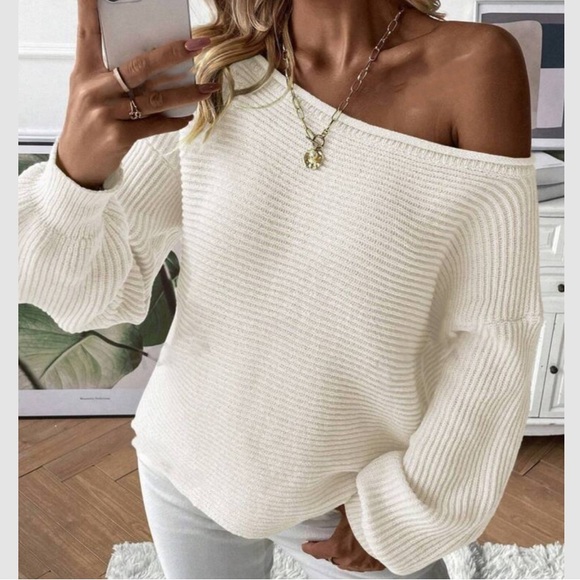 Luxe green off shoulder knit sweater top - Picture 8 of 8